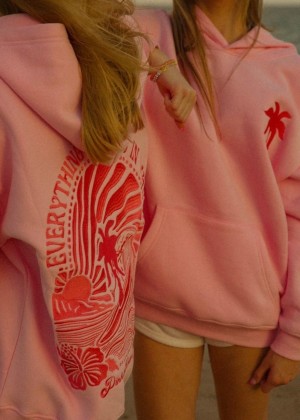 Pink Palm Puff Everything Comes in Waves Hoodie Pink | 810KPBSWN