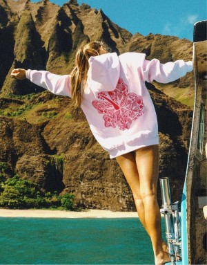 Pink Palm Puff Hawaii Hibiscus Hoodie Pink | 578SQFXID