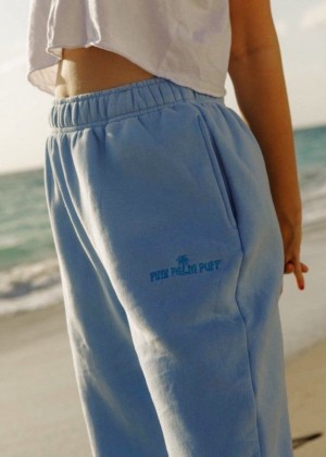 Pink Palm Puff Puff Sweatpants Blue | 479ELIJNX