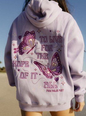 Pink Palm Puff To Live For the Hope of it All Hoodie Purple | 740EUTXJI