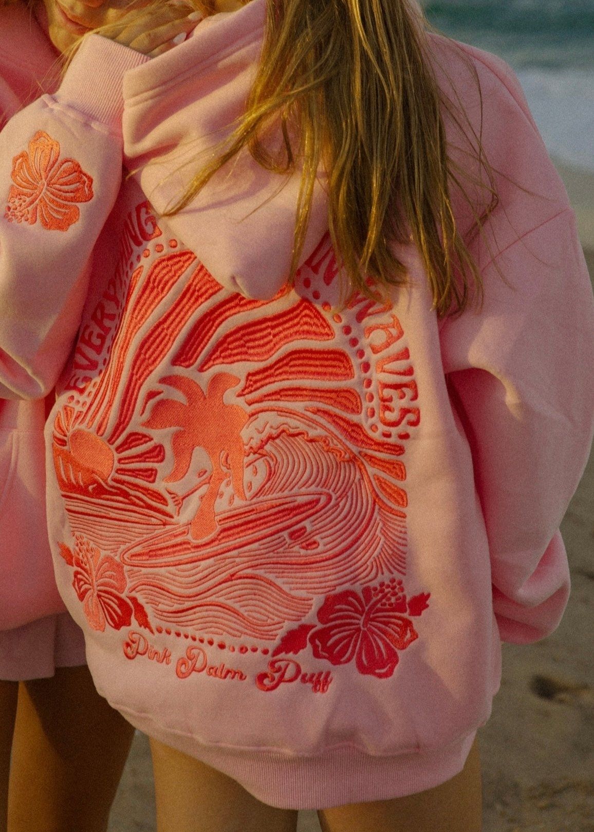 Pink Palm Puff Everything Comes in Waves Hoodie Pink | 810KPBSWN