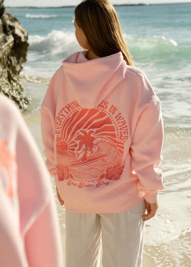 Pink Palm Puff Everything Comes in Waves Hoodie Pink | 810KPBSWN