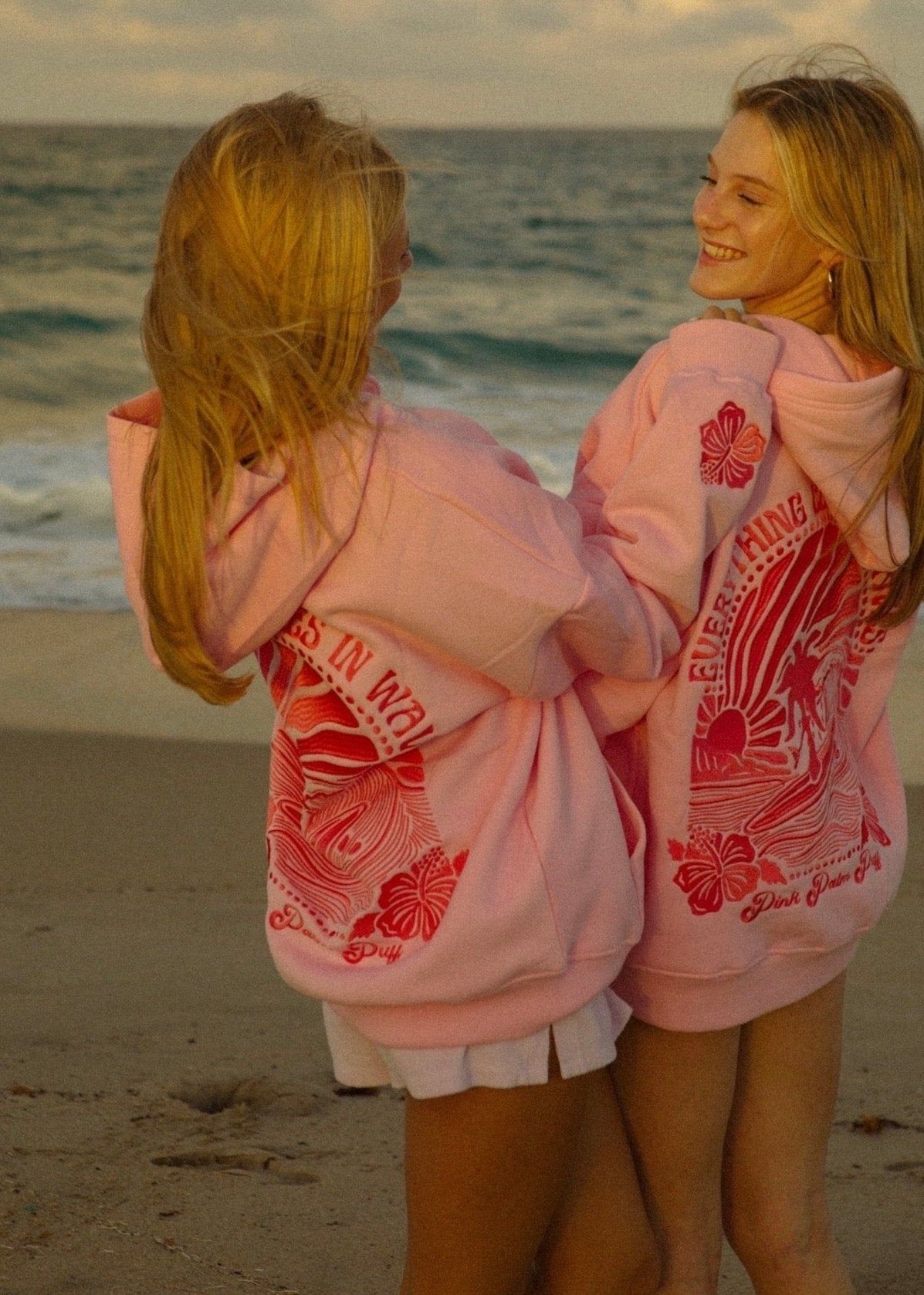 Pink Palm Puff Everything Comes in Waves Hoodie Pink | 810KPBSWN