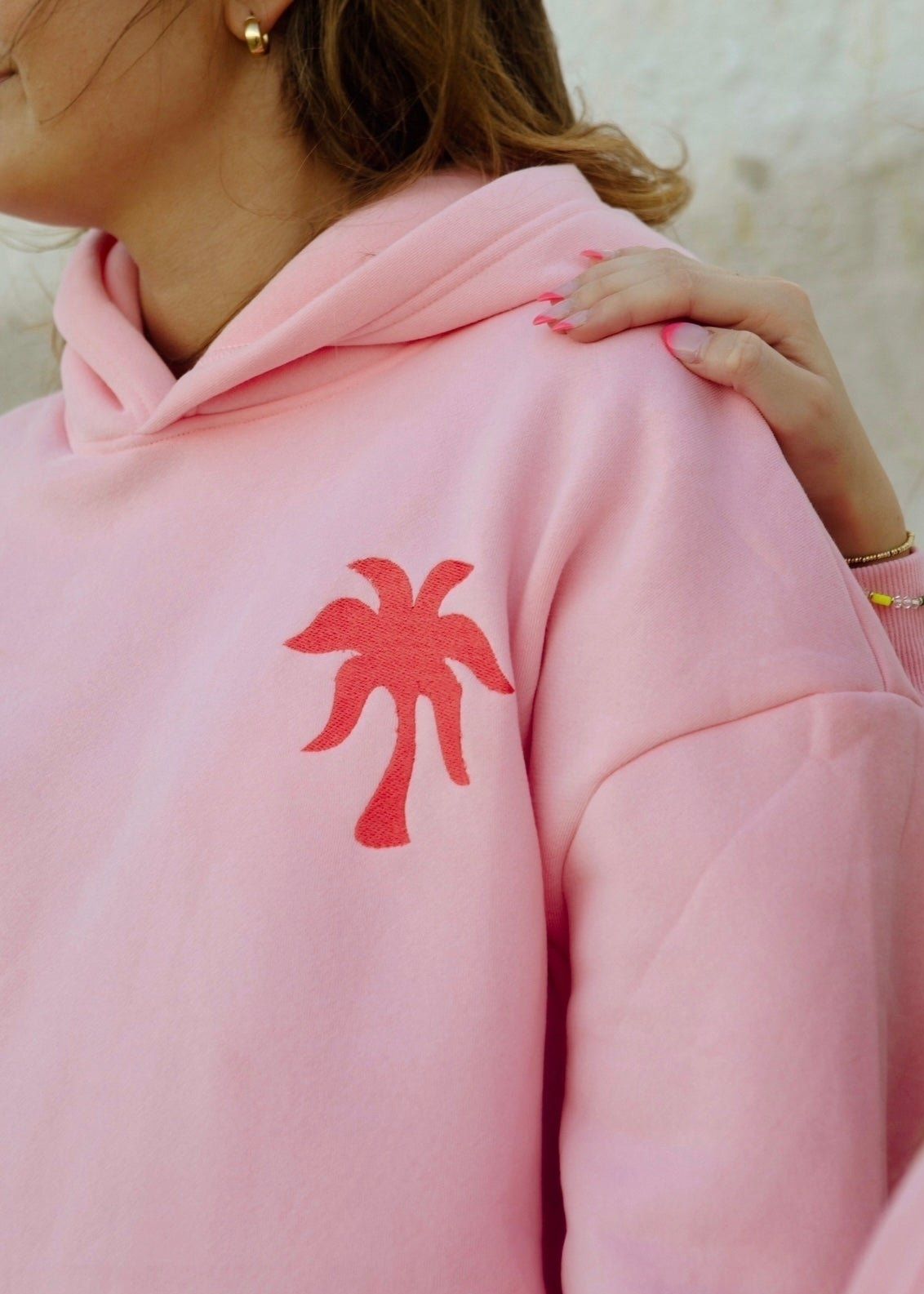 Pink Palm Puff Everything Comes in Waves Hoodie Pink | 810KPBSWN