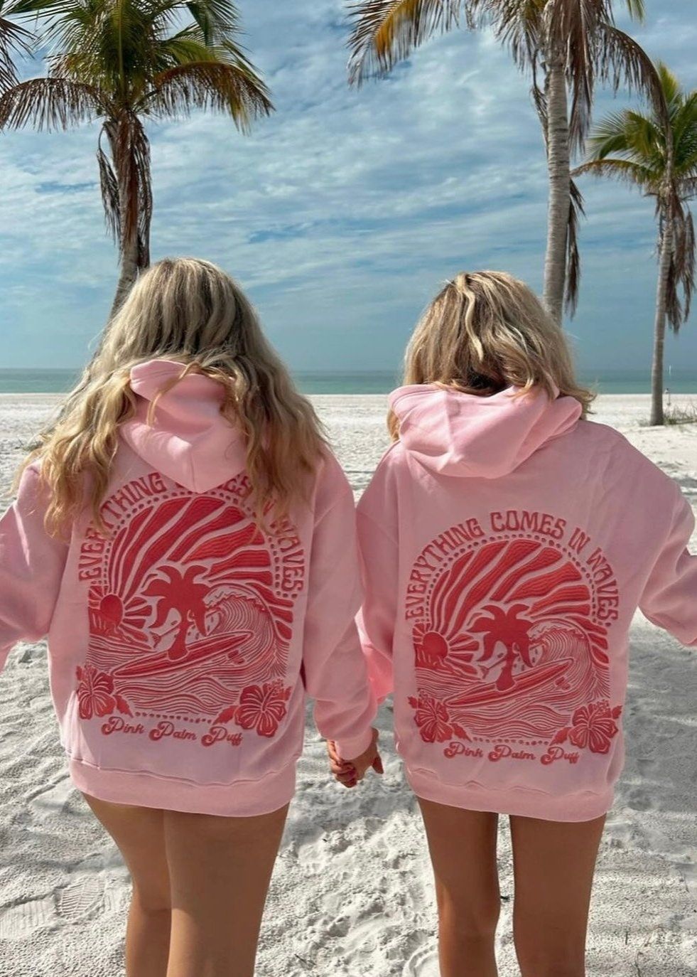 Pink Palm Puff Everything Comes in Waves Hoodie Pink | 810KPBSWN