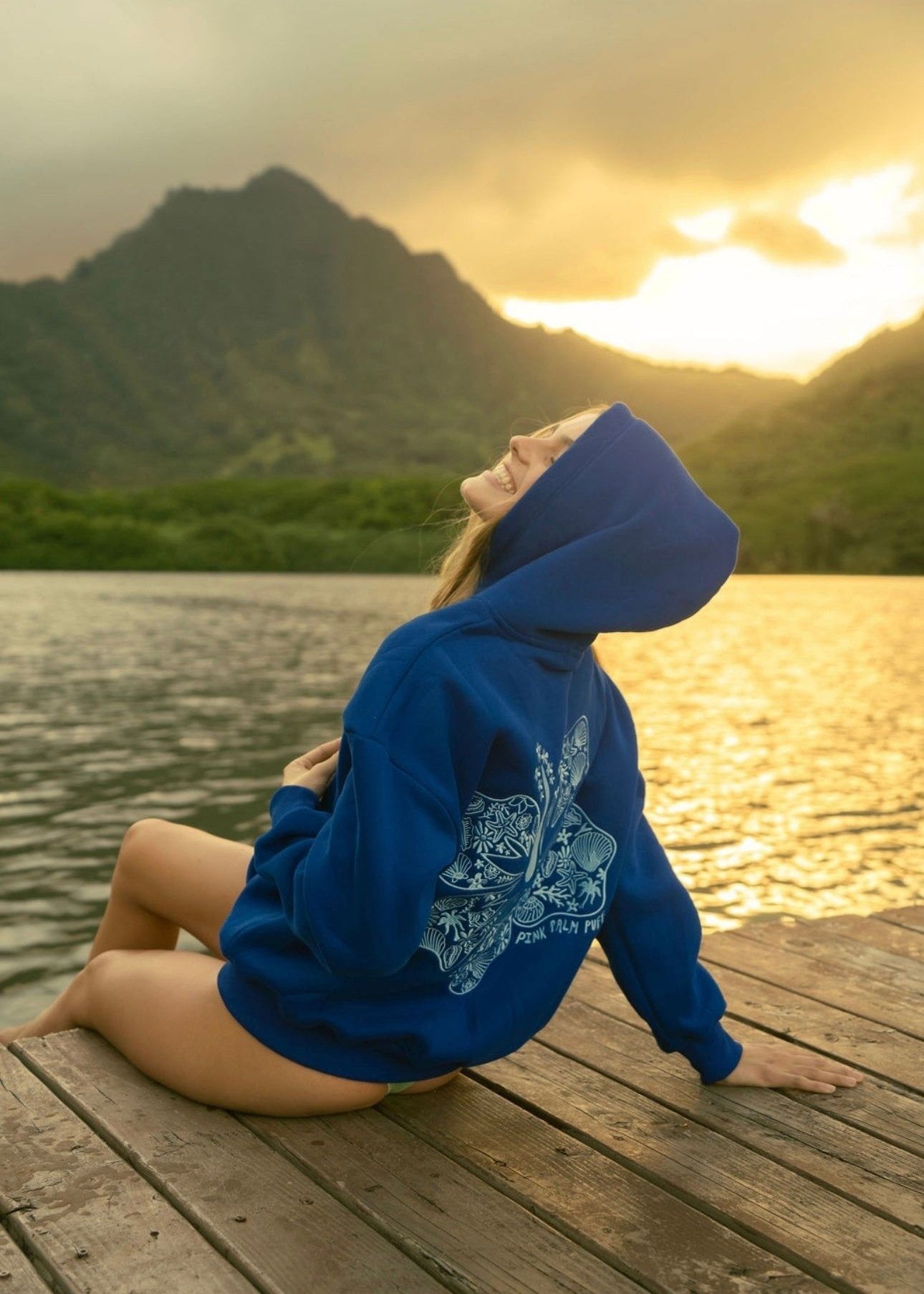 Pink Palm Puff Hawaii Hibiscus Hoodie Oceanic | 238DQELMR