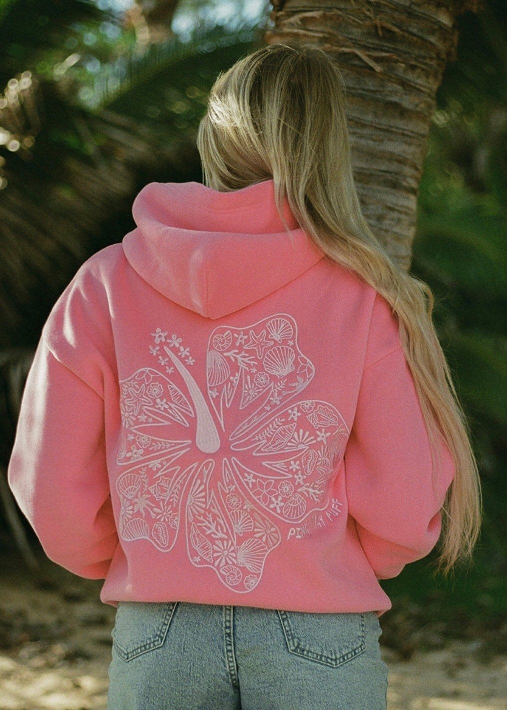 Pink Palm Puff Hawaii Hibiscus Hoodie Pink | 251ZOAJUS