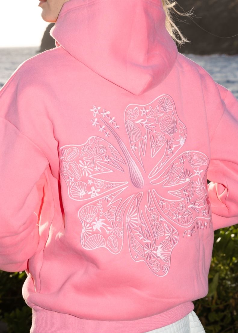 Pink Palm Puff Hawaii Hibiscus Hoodie Pink | 251ZOAJUS