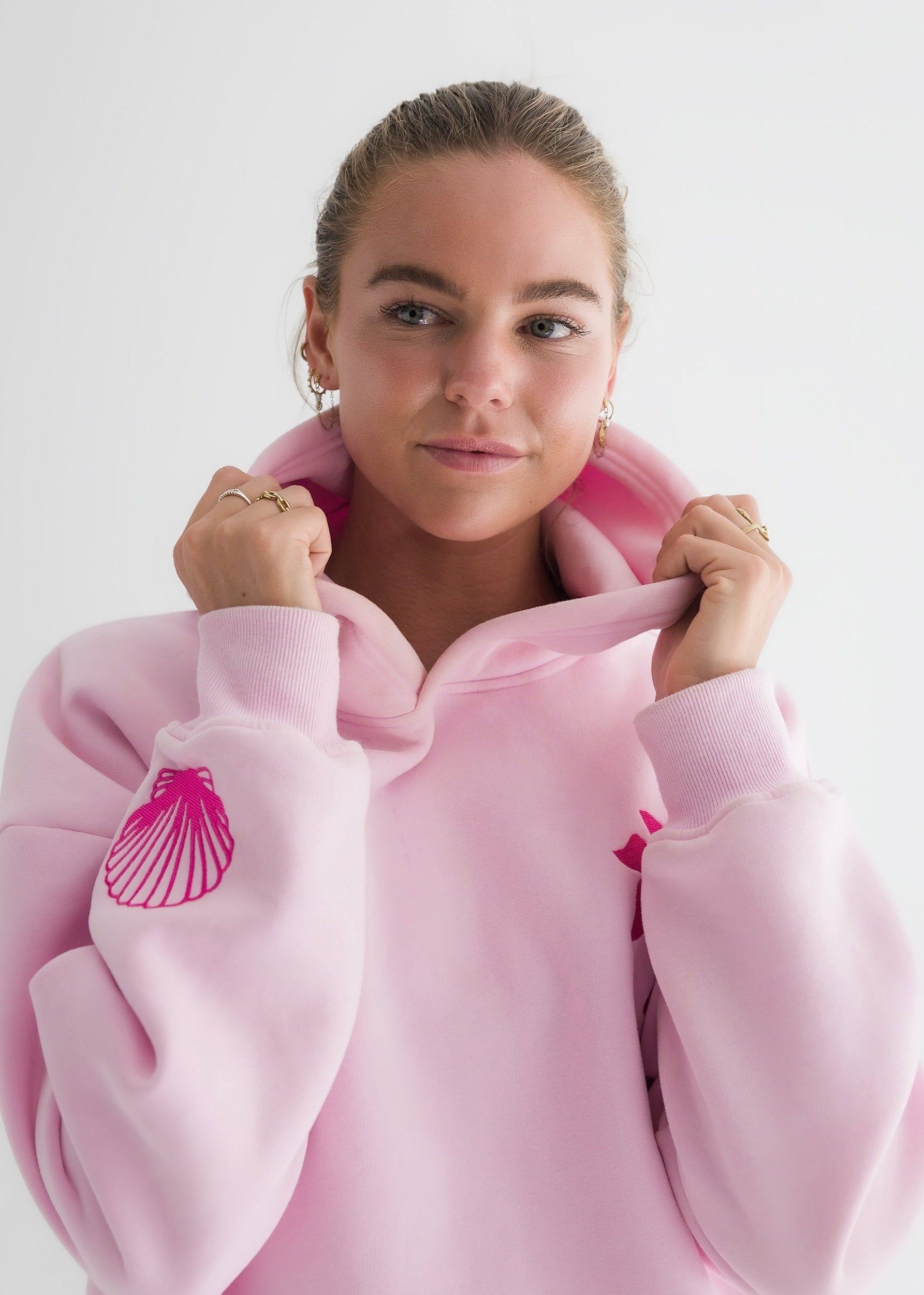 Pink Palm Puff Hawaii Hibiscus Hoodie Pink | 578SQFXID