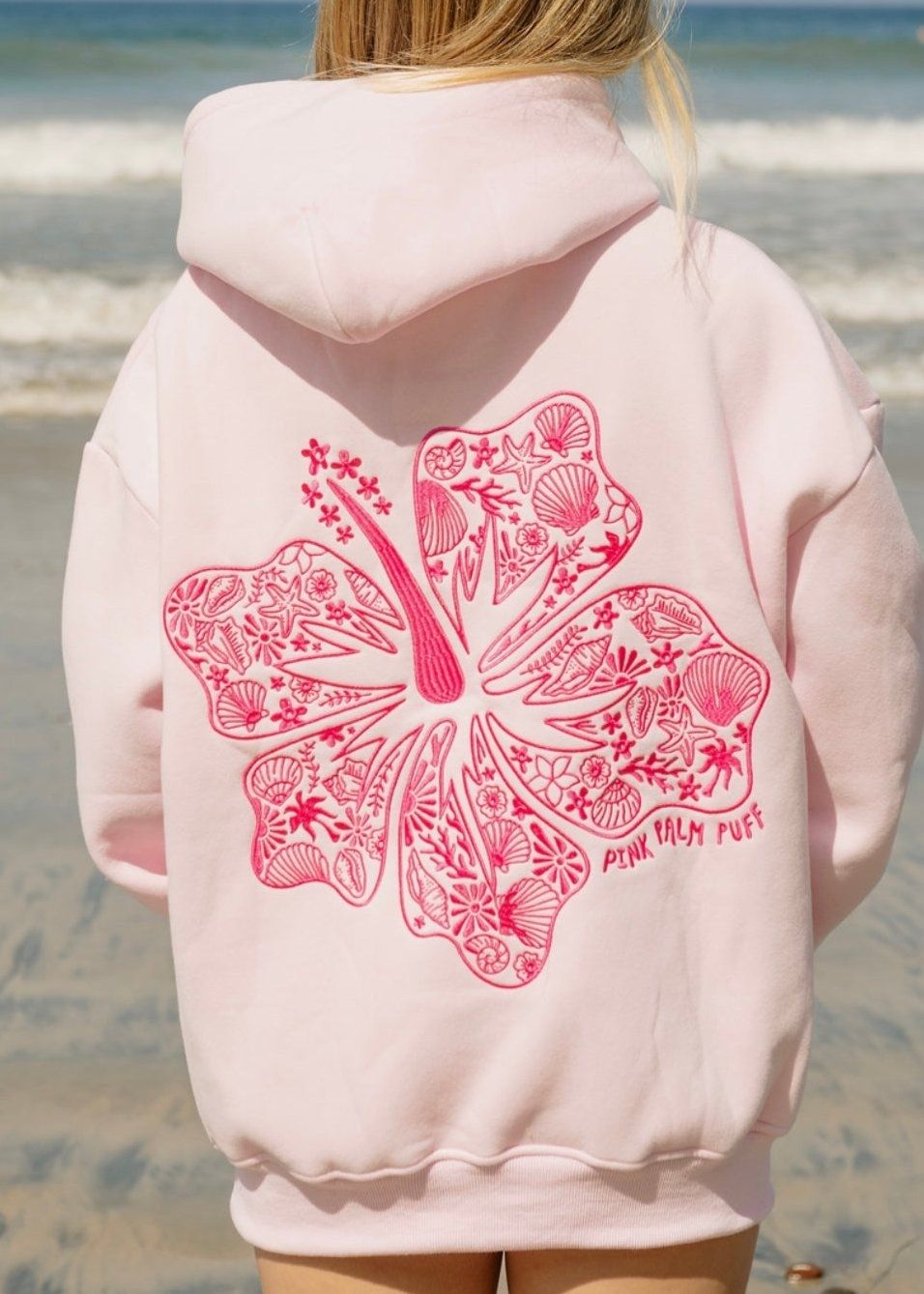 Pink Palm Puff Hawaii Hibiscus Hoodie Pink | 578SQFXID