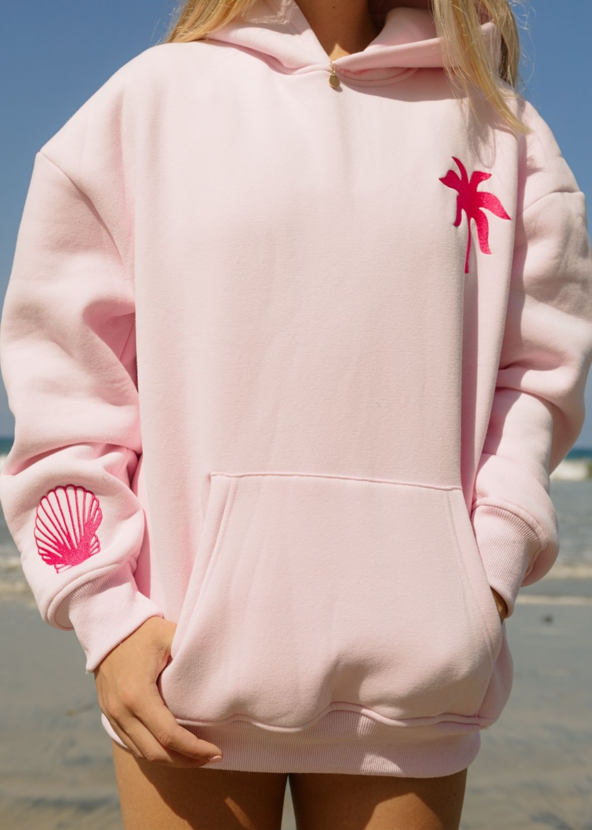 Pink Palm Puff Hawaii Hibiscus Hoodie Pink | 578SQFXID